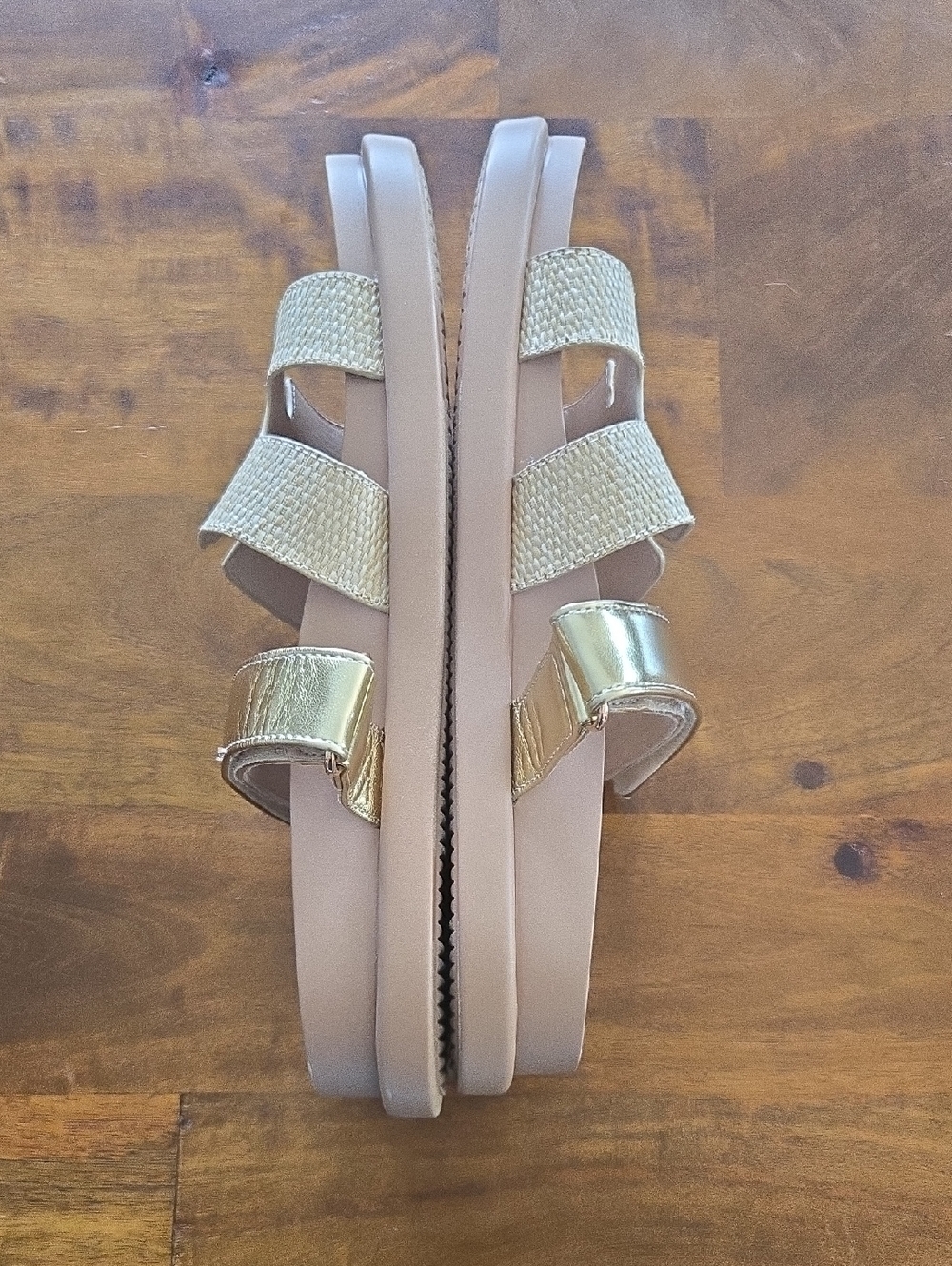 NWOB Just Fab Harlee Raffia And Gold Strap Sandals Size 8 - Picture 3 of 5